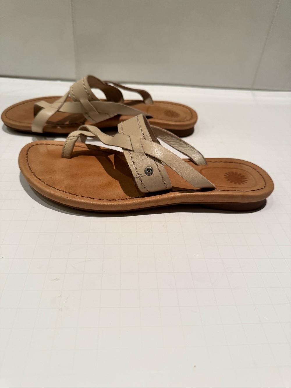 UGG Mireya Women’s Cream Leather Cross-Strap Sandals